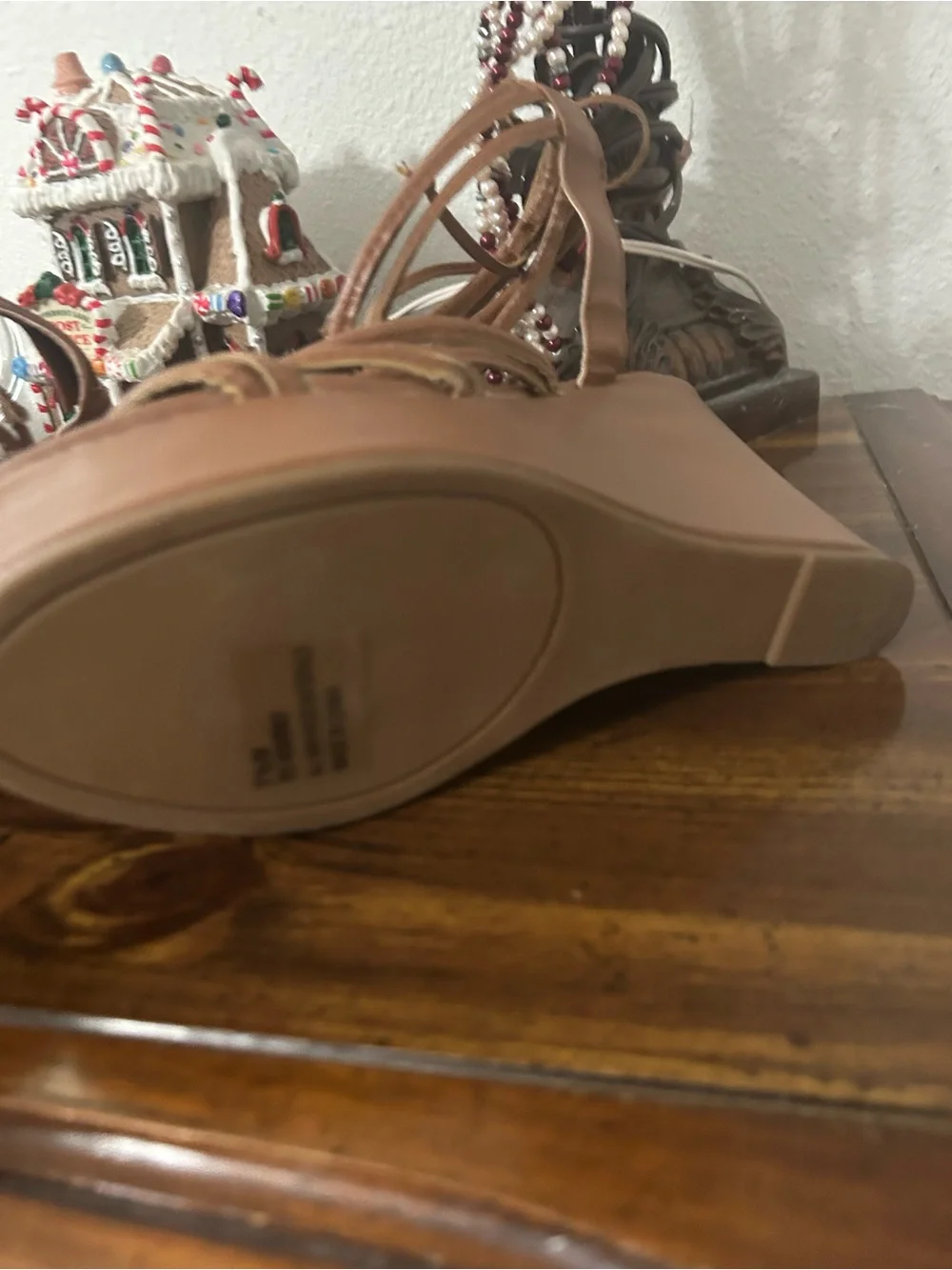 Forever 21 Tan Faux Leather Strappy Platform Wedge Sandals, Size 7.5